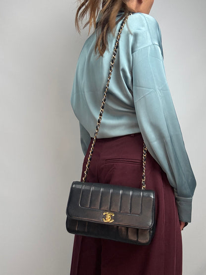 Chanel  Black Vertical Quilted Lambskin Single Flap Bag