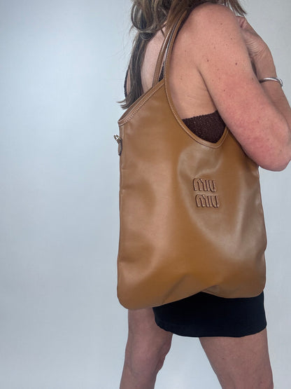 Miu Miu IVY Carmel Leather Tote Bag
