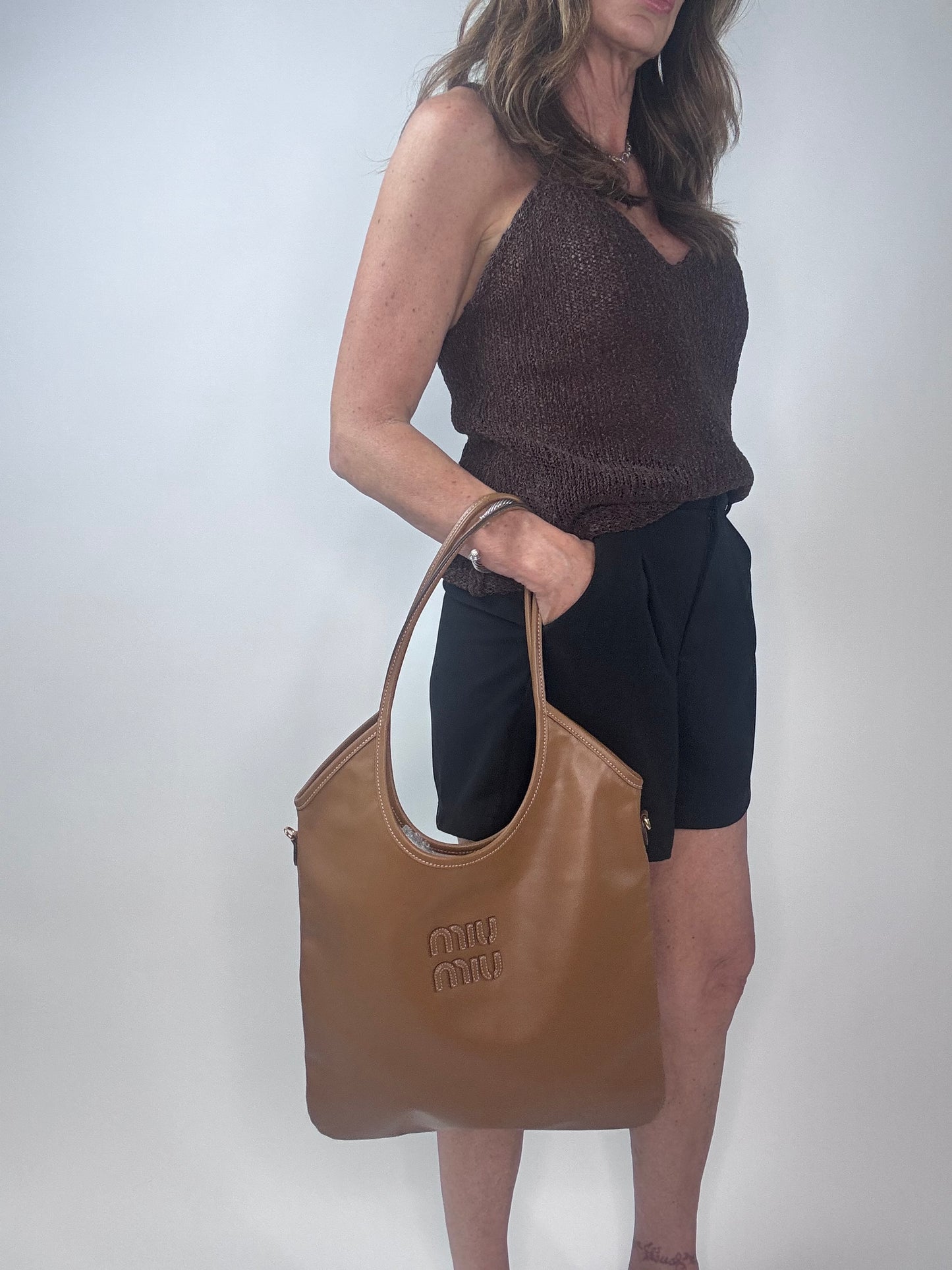 Miu Miu IVY Carmel Leather Tote Bag