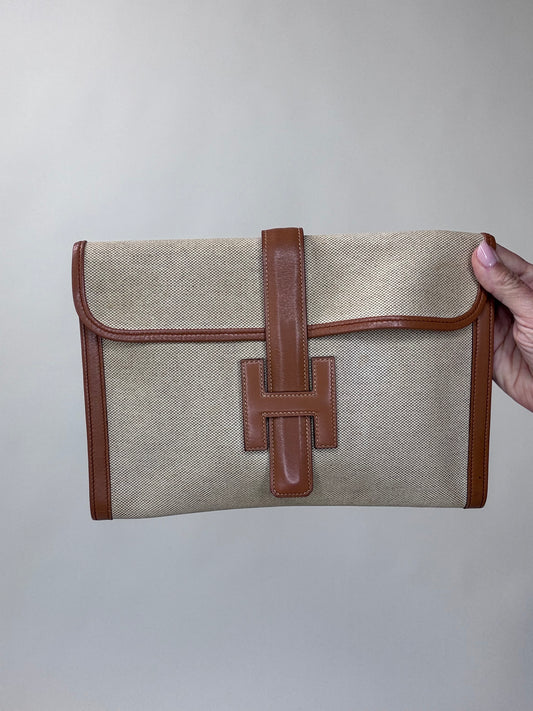 Hermes Peau Porc Toile Vintage Jige PM Clutch