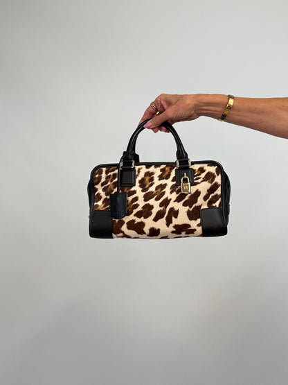 Loewe Amazona 28 Leopard Calf Hair & Black Leather Bag