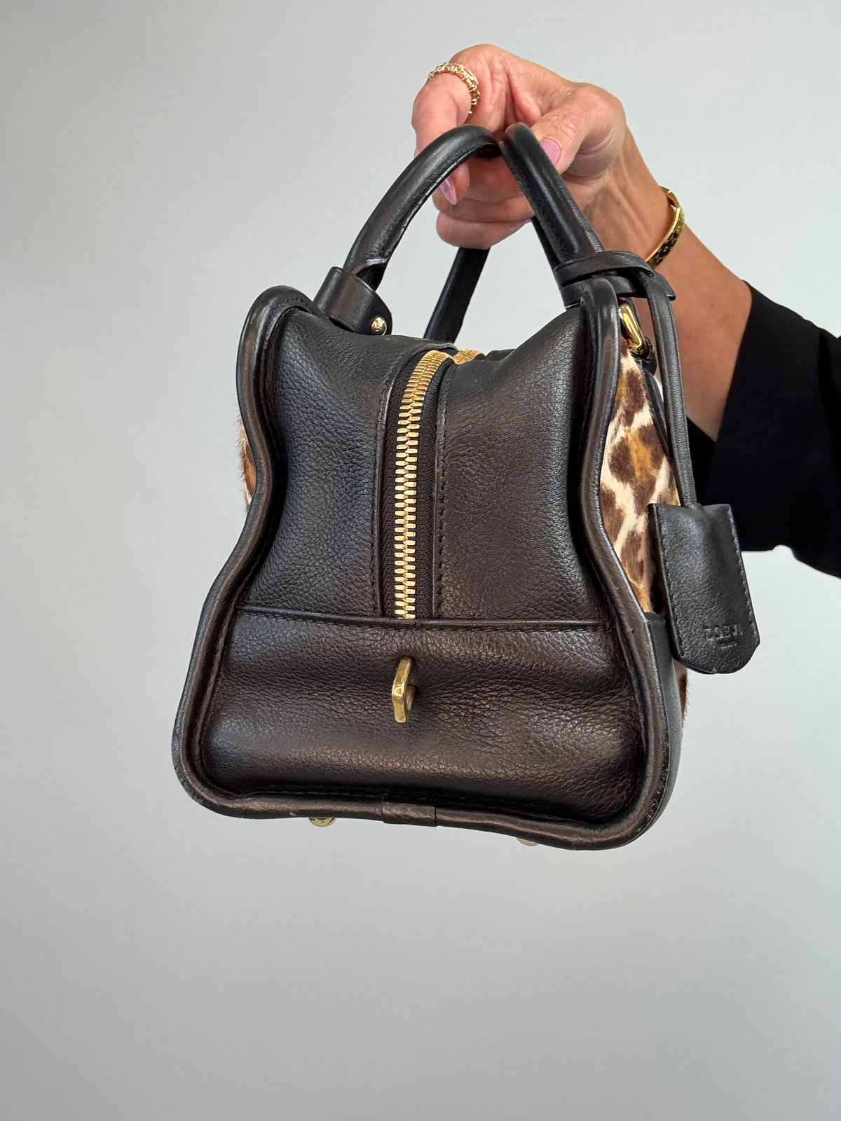 Loewe Amazona 28 Leopard Calf Hair & Black Leather Bag