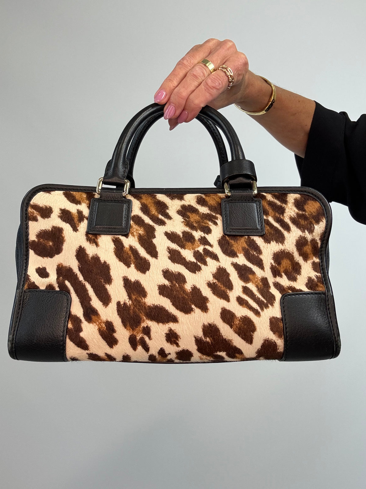 Loewe Amazona 28 Leopard Calf Hair & Black Leather Bag