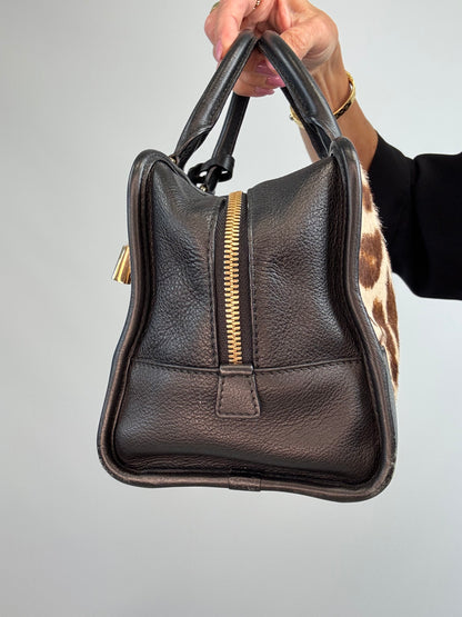 Loewe Amazona 28 Leopard Calf Hair & Black Leather Bag
