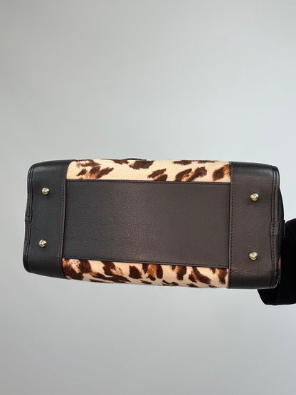 Loewe Amazona 28 Leopard Calf Hair & Black Leather Bag