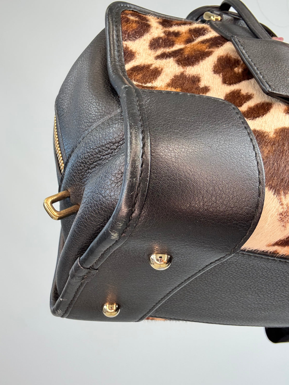 Loewe Amazona 28 Leopard Calf Hair & Black Leather Bag