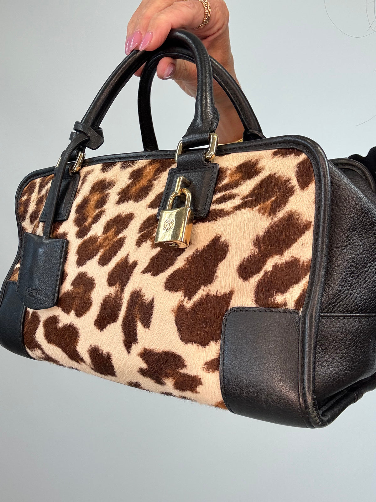 Loewe Amazona 28 Leopard Calf Hair & Black Leather Bag