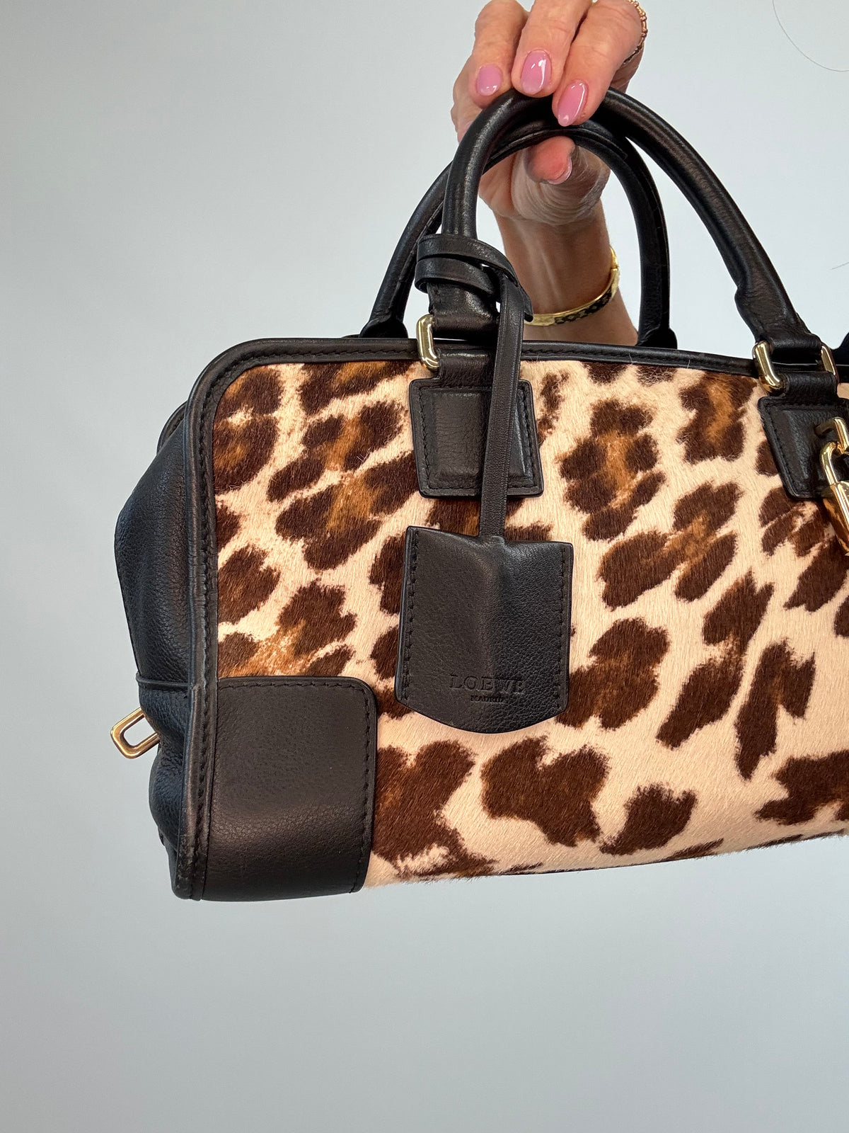 Loewe Amazona 28 Leopard Calf Hair & Black Leather Bag