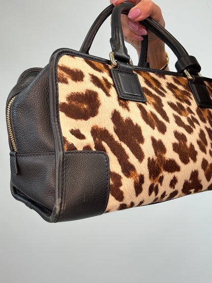 Loewe Amazona 28 Leopard Calf Hair & Black Leather Bag