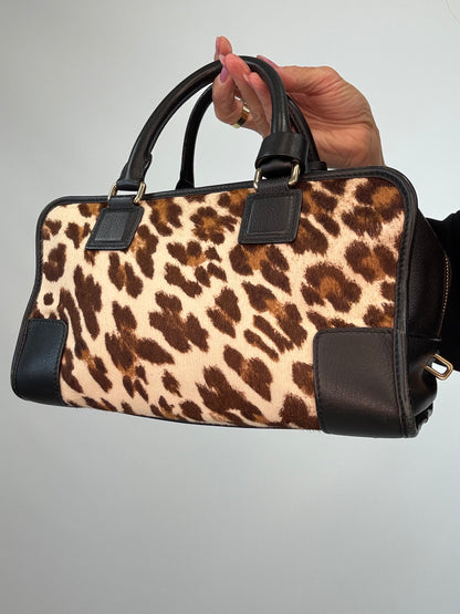 Loewe Amazona 28 Leopard Calf Hair & Black Leather Bag