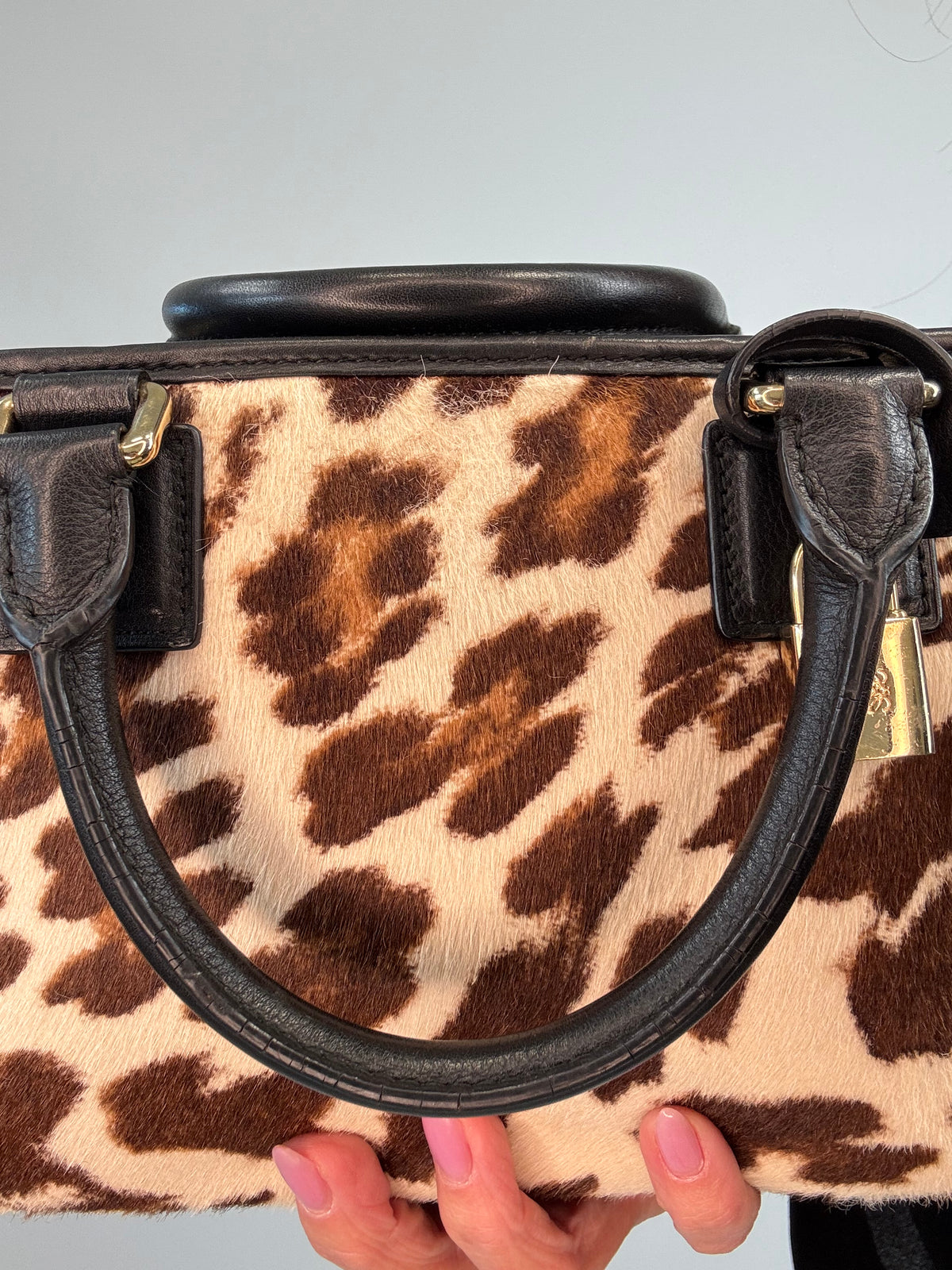 Loewe Amazona 28 Leopard Calf Hair & Black Leather Bag