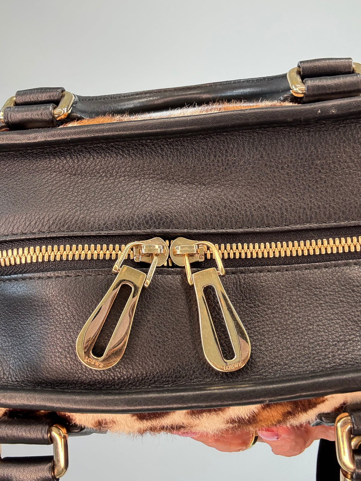 Loewe Amazona 28 Leopard Calf Hair & Black Leather Bag