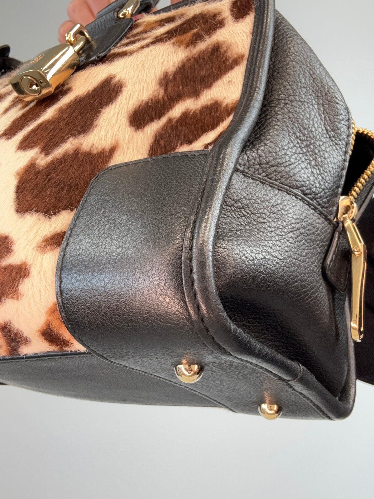 Loewe Amazona 28 Leopard Calf Hair & Black Leather Bag