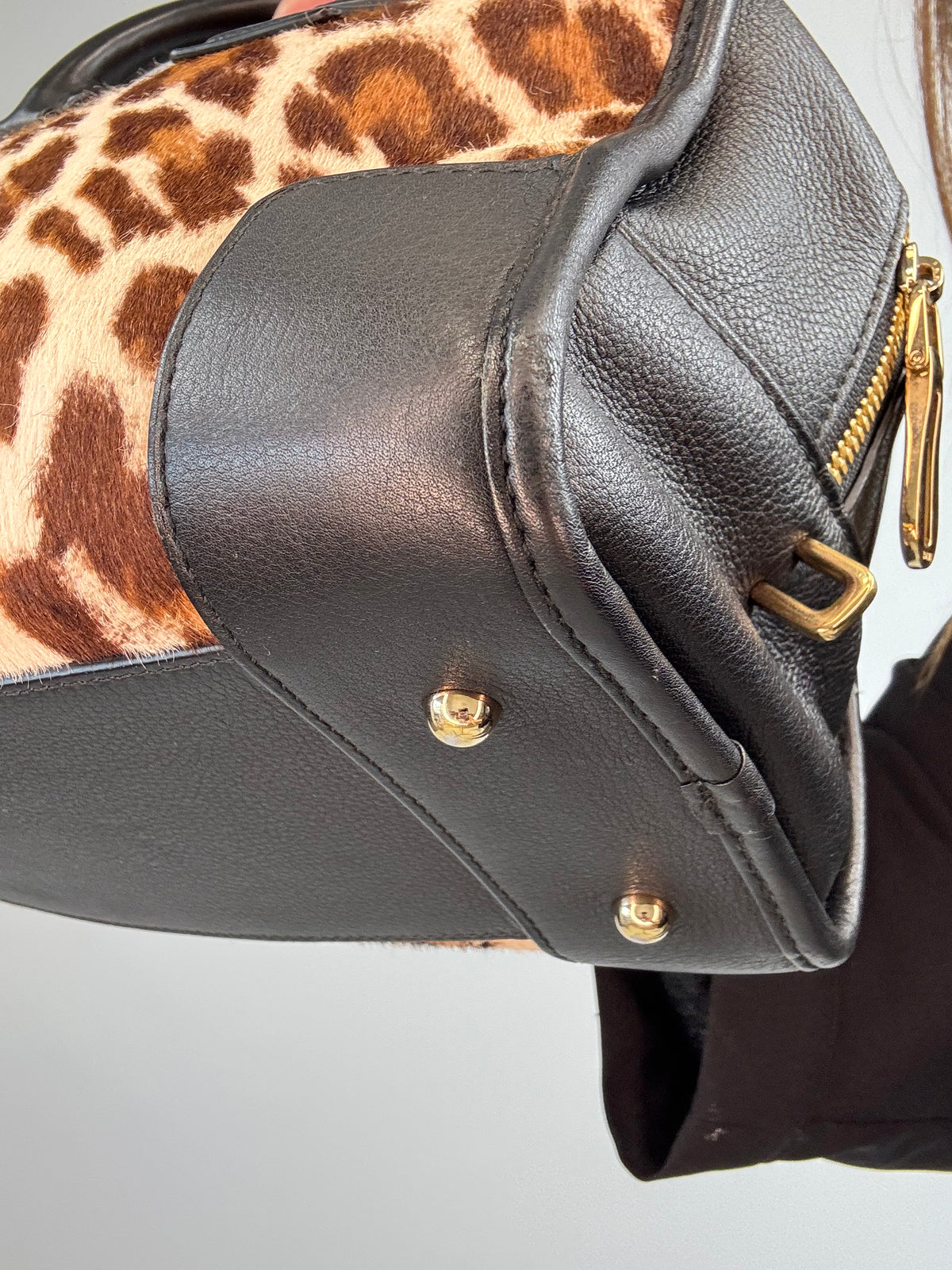 Loewe Amazona 28 Leopard Calf Hair & Black Leather Bag
