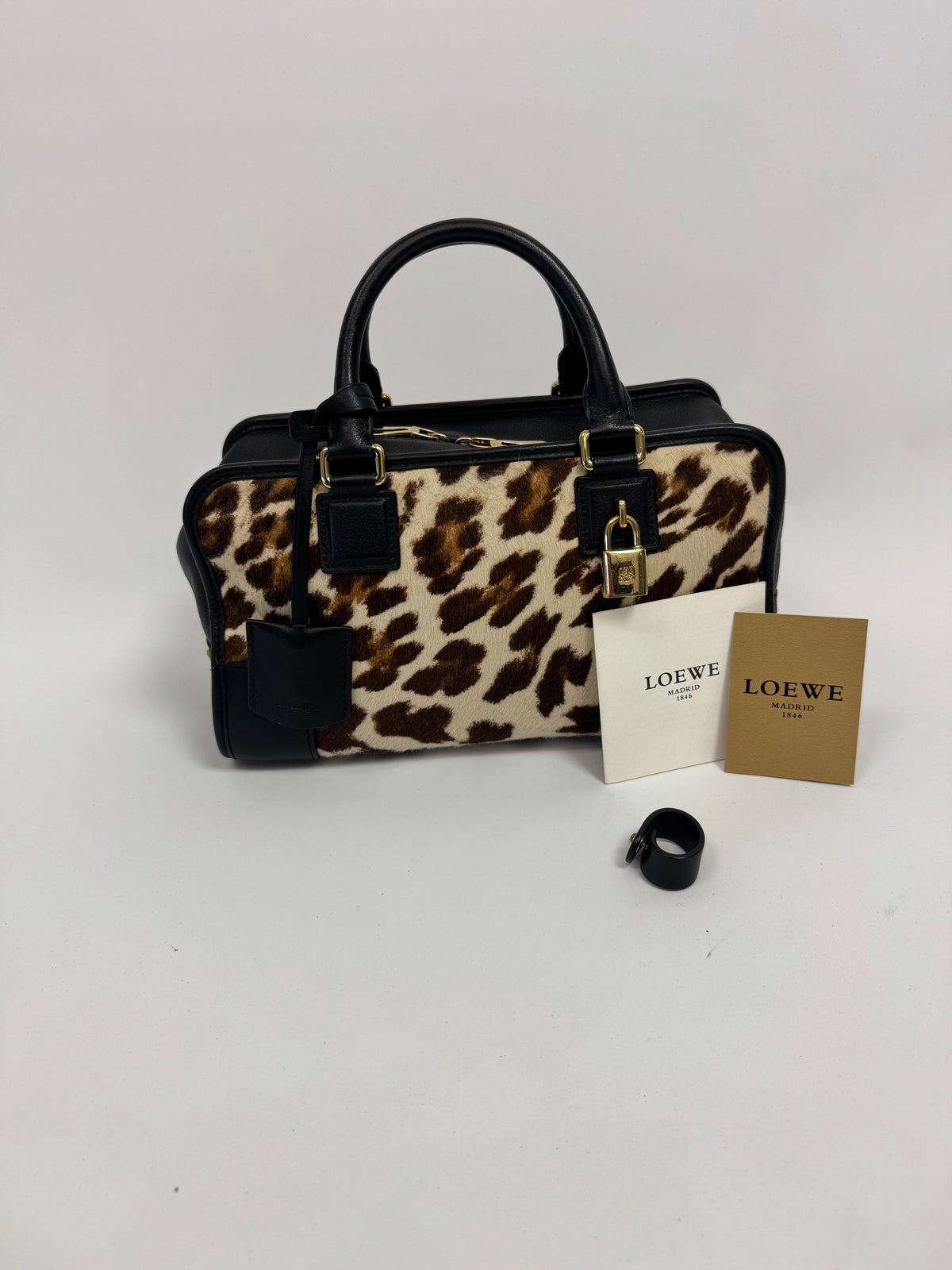 Loewe Amazona 28 Leopard Calf Hair & Black Leather Bag