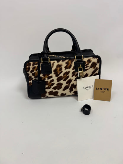 Loewe Amazona 28 Leopard Calf Hair & Black Leather Bag