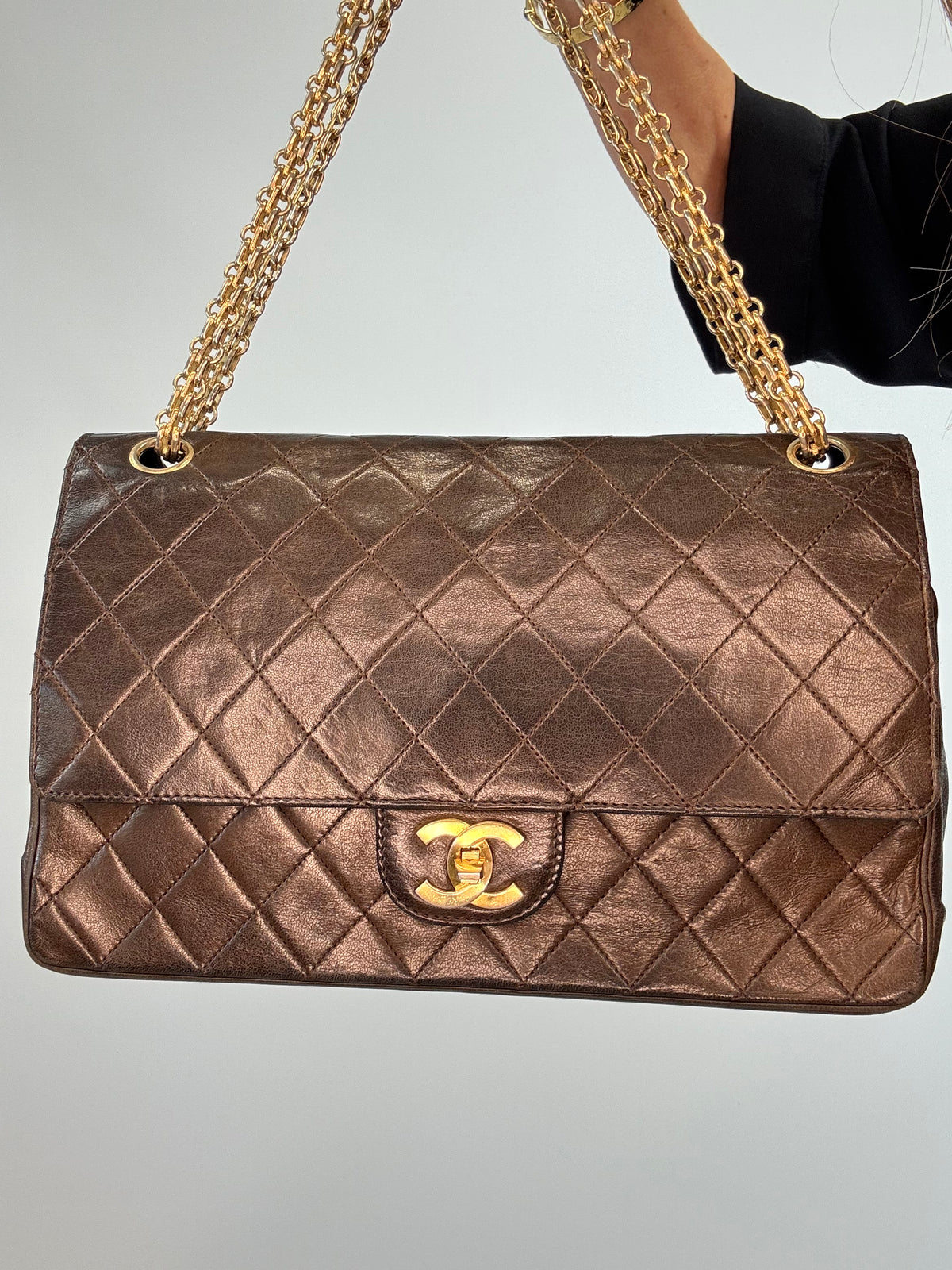 Chanel Vintage Brown Lambskin  Reissue Chain Maxi Classic Flap