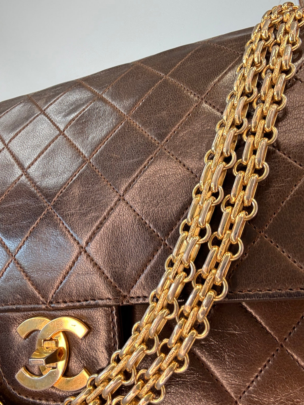 Chanel Vintage Brown Lambskin  Reissue Chain Maxi Classic Flap
