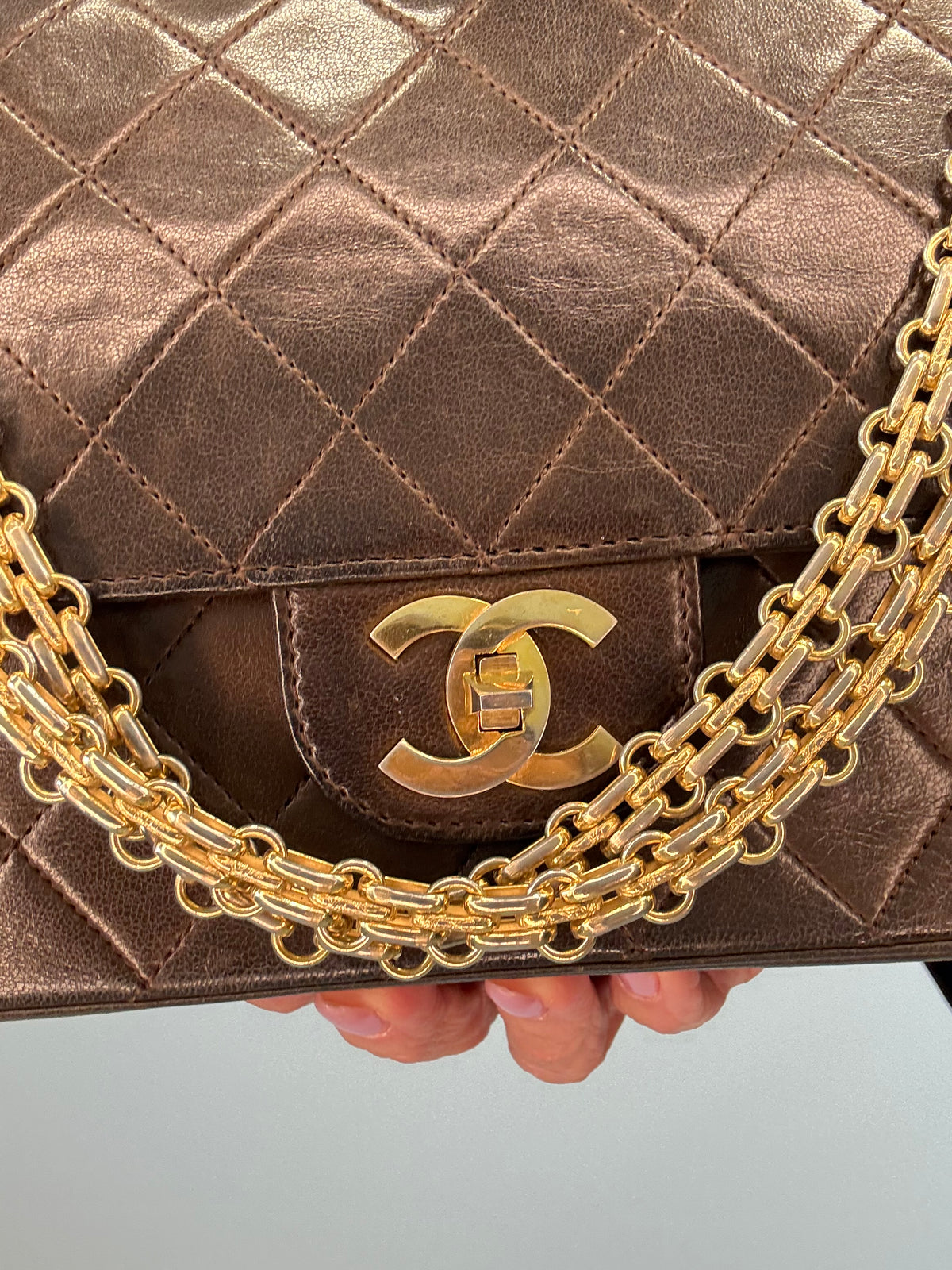 Chanel Vintage Brown Lambskin  Reissue Chain Maxi Classic Flap
