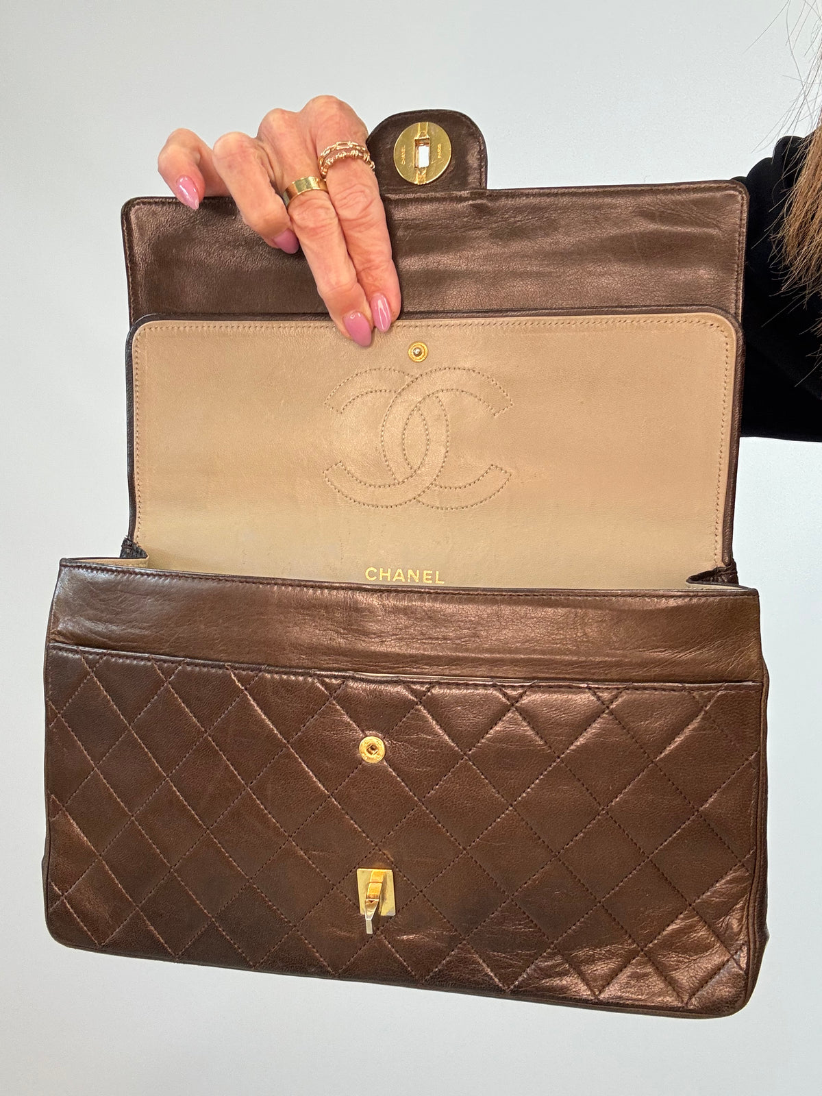Chanel Vintage Brown Lambskin  Reissue Chain Maxi Classic Flap