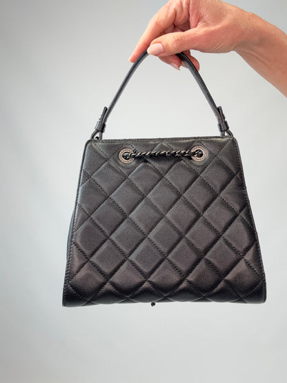 Chanel Small CC Bucket Bag – Black Caviar Leather & Silver Hardware