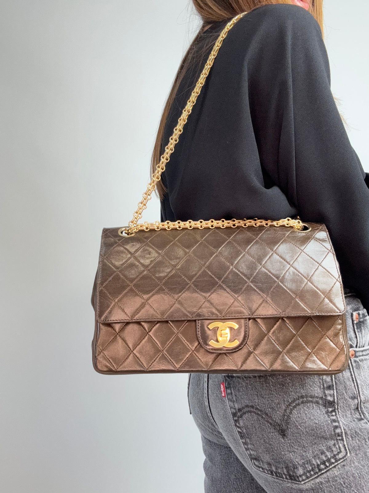 Chanel Vintage Brown Lambskin  Reissue Chain Maxi Classic Flap