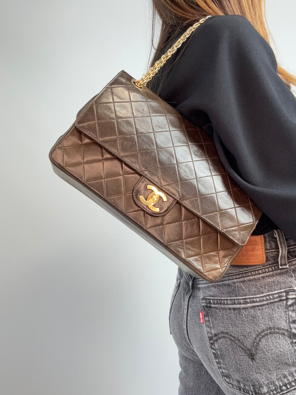 Chanel Vintage Brown Lambskin  Reissue Chain Maxi Classic Flap