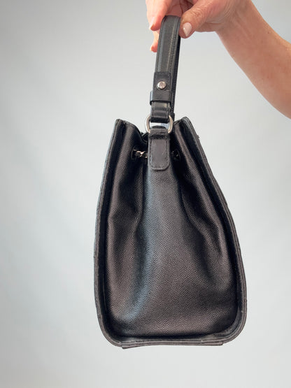 Chanel Small CC Bucket Bag – Black Caviar Leather & Silver Hardware