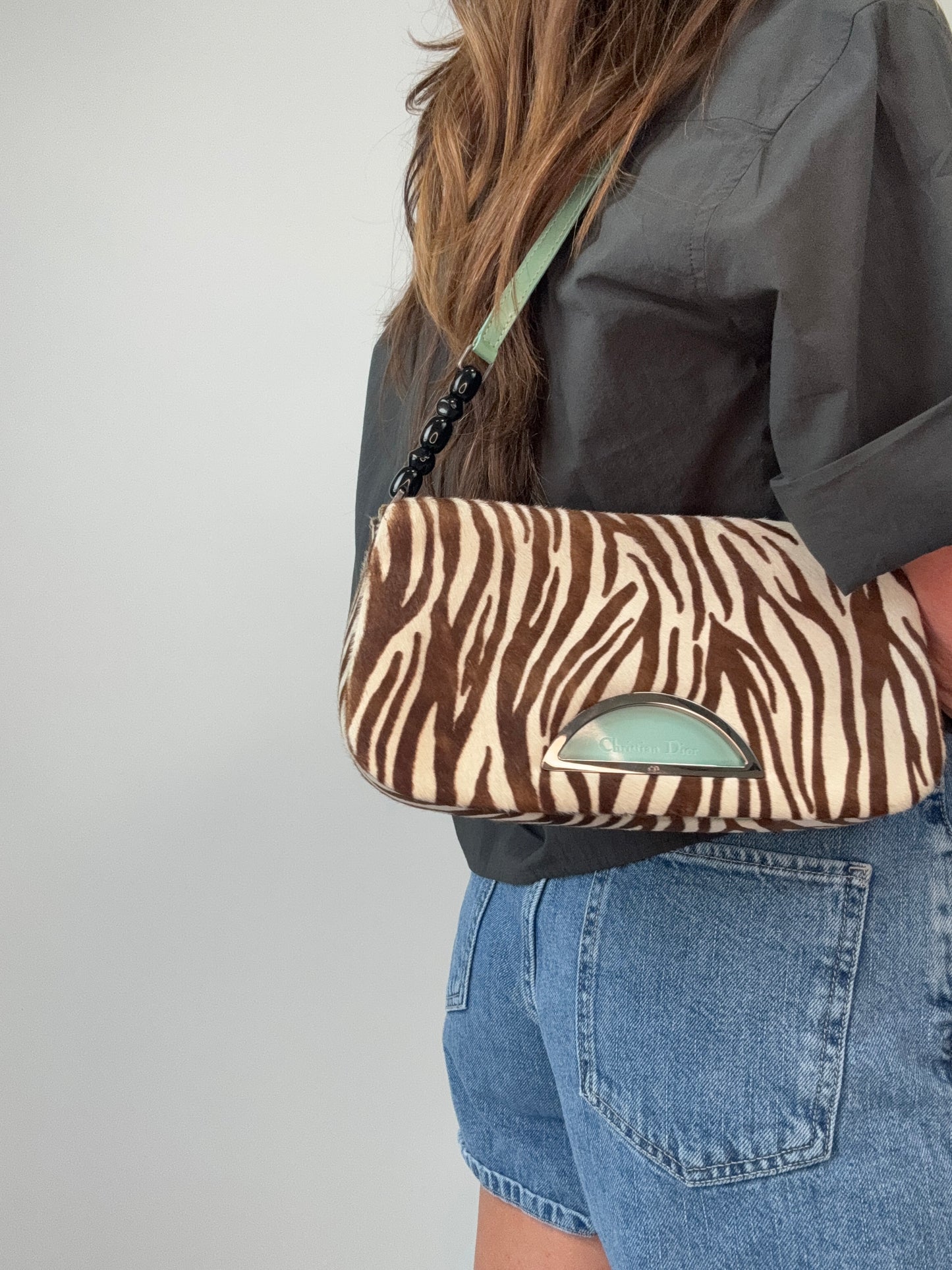 Dior Zebra Print Pony Hair Malice Flap Shoulder Bag