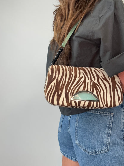 Dior Zebra Print Pony Hair Malice Flap Shoulder Bag