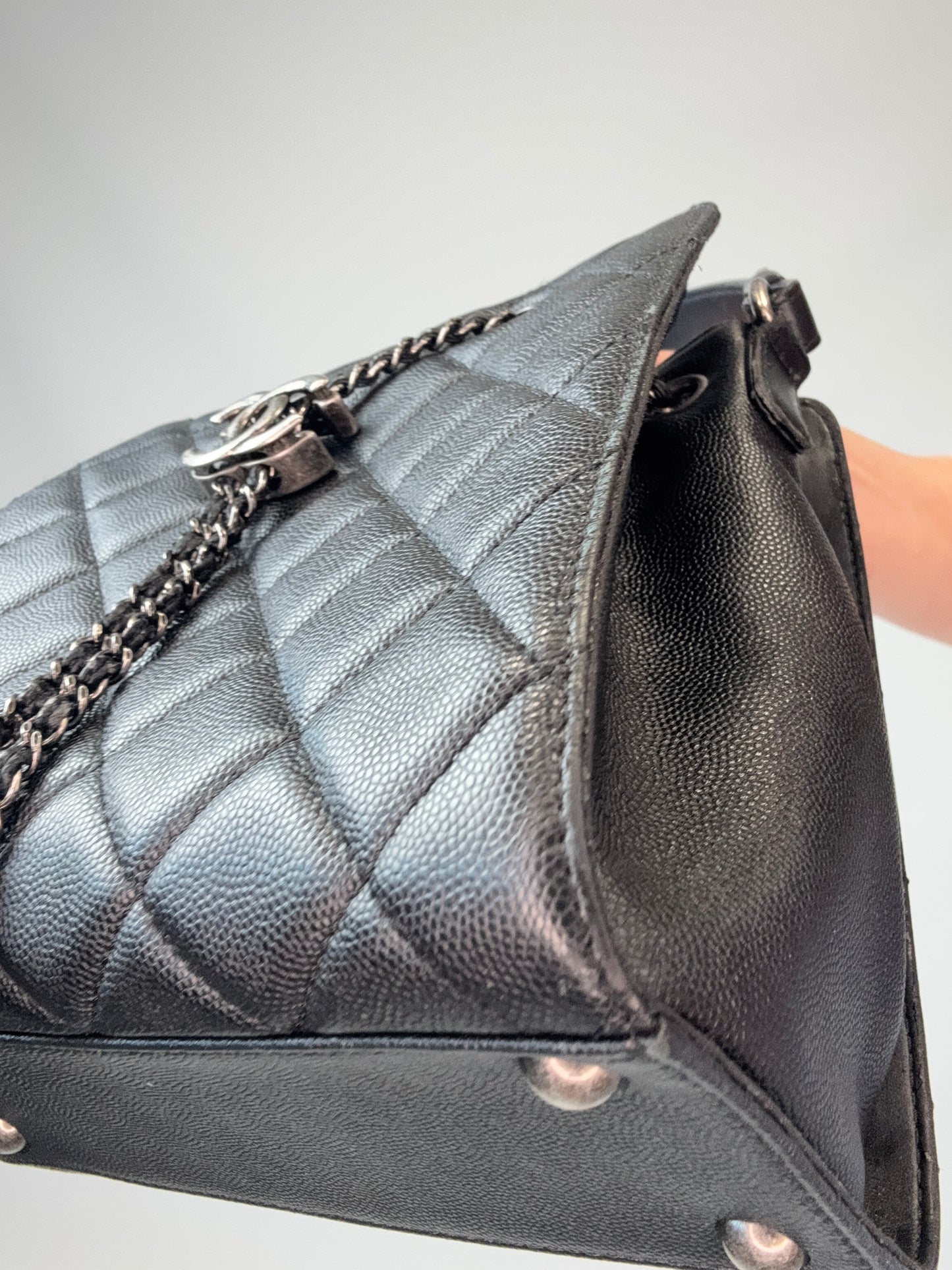 Chanel Small CC Bucket Bag – Black Caviar Leather & Silver Hardware
