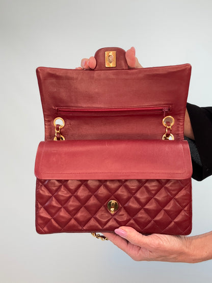 Chanel Vintage Burgundy Lambskin Medium Classic Double Flap