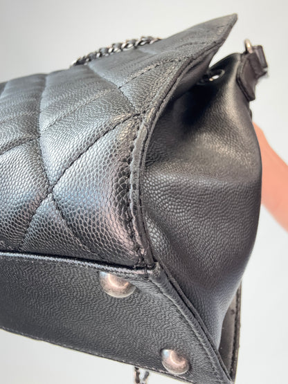 Chanel Small CC Bucket Bag – Black Caviar Leather & Silver Hardware