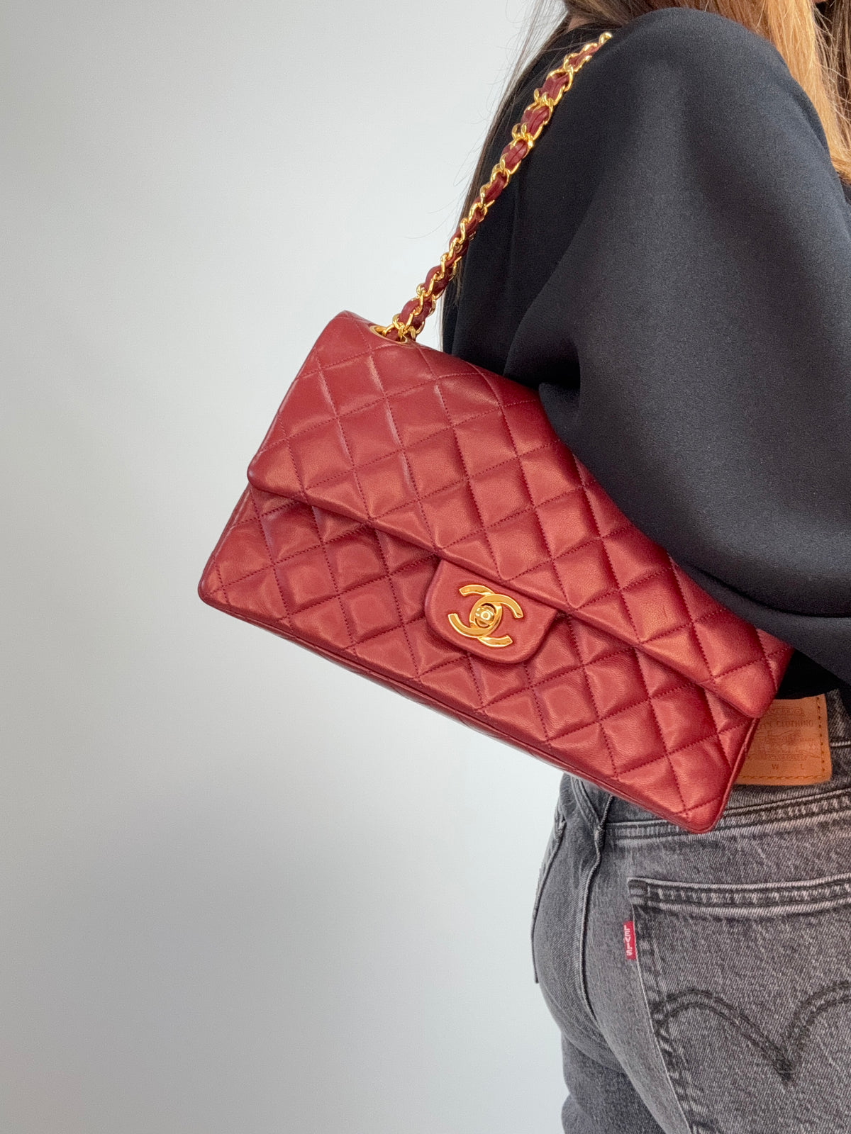 Chanel Vintage Burgundy Lambskin Medium Classic Double Flap
