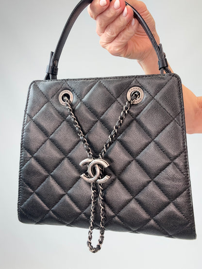 Chanel Small CC Bucket Bag – Black Caviar Leather & Silver Hardware