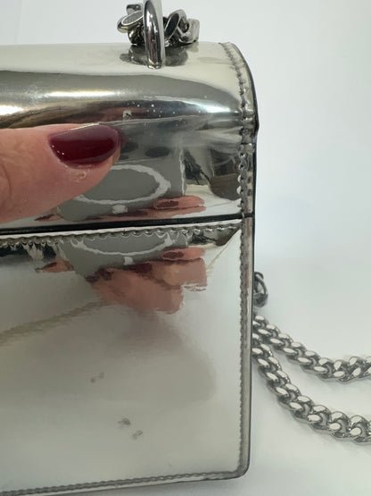 SAINT LAURENT PARIS Sunset Small Shoulder Bag Silver Patent Leather