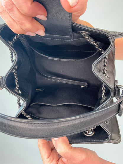 Chanel Small CC Bucket Bag – Black Caviar Leather & Silver Hardware