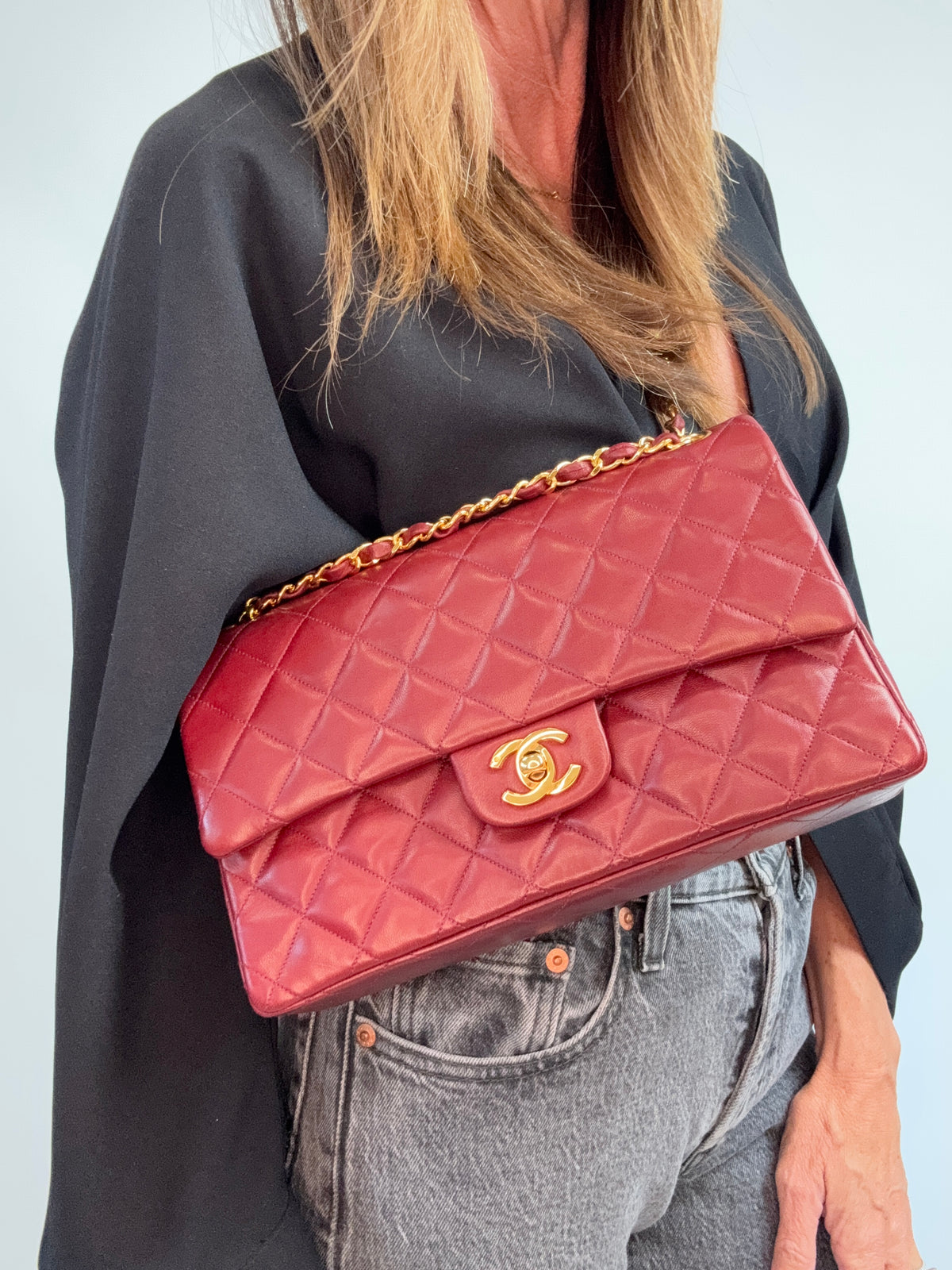 Chanel Vintage Burgundy Lambskin Medium Classic Double Flap