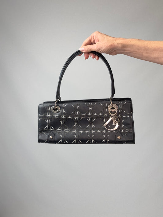 Christian Dior Vintage East-West Studded Cannage Leather Bag