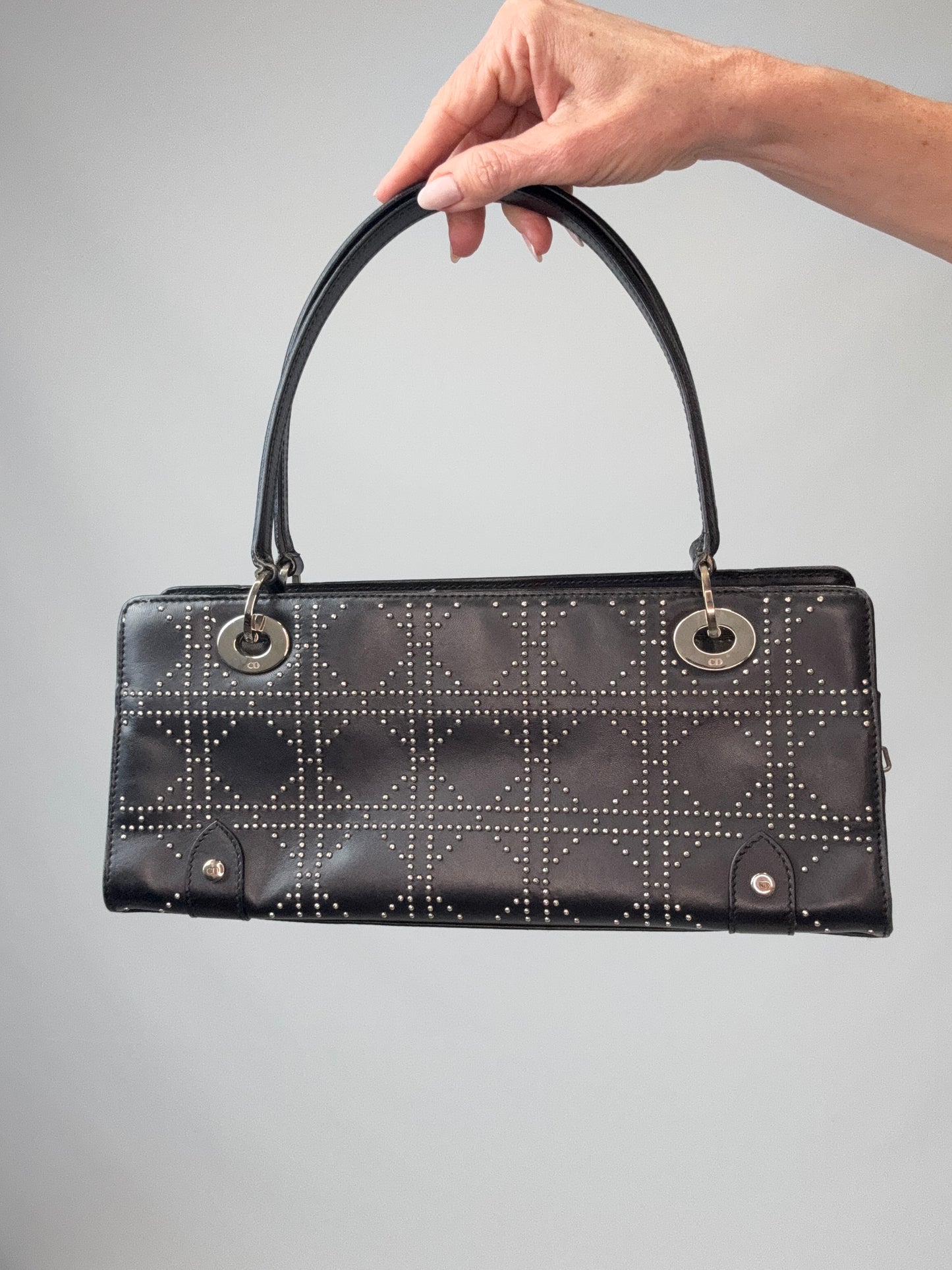 Christian Dior Vintage East-West Studded Cannage Leather Bag