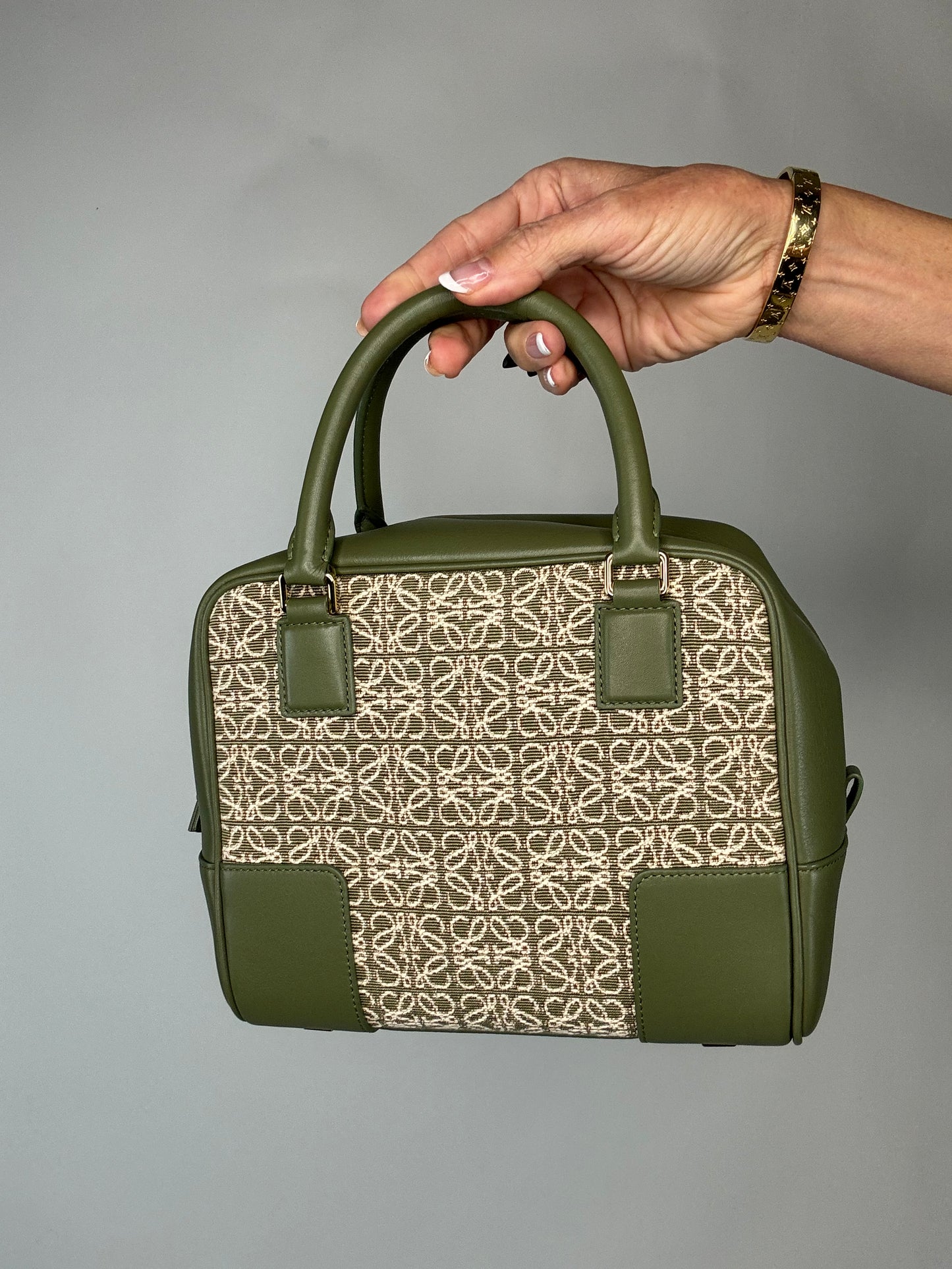 Loewe Amazona 19 Square Anagram Jacquard and Leather Top Handle Bag - Avocado Green