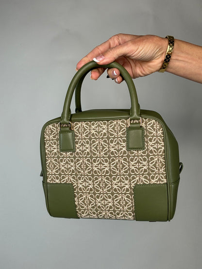 Loewe Amazona 19 Square Anagram Jacquard and Leather Top Handle Bag - Avocado Green
