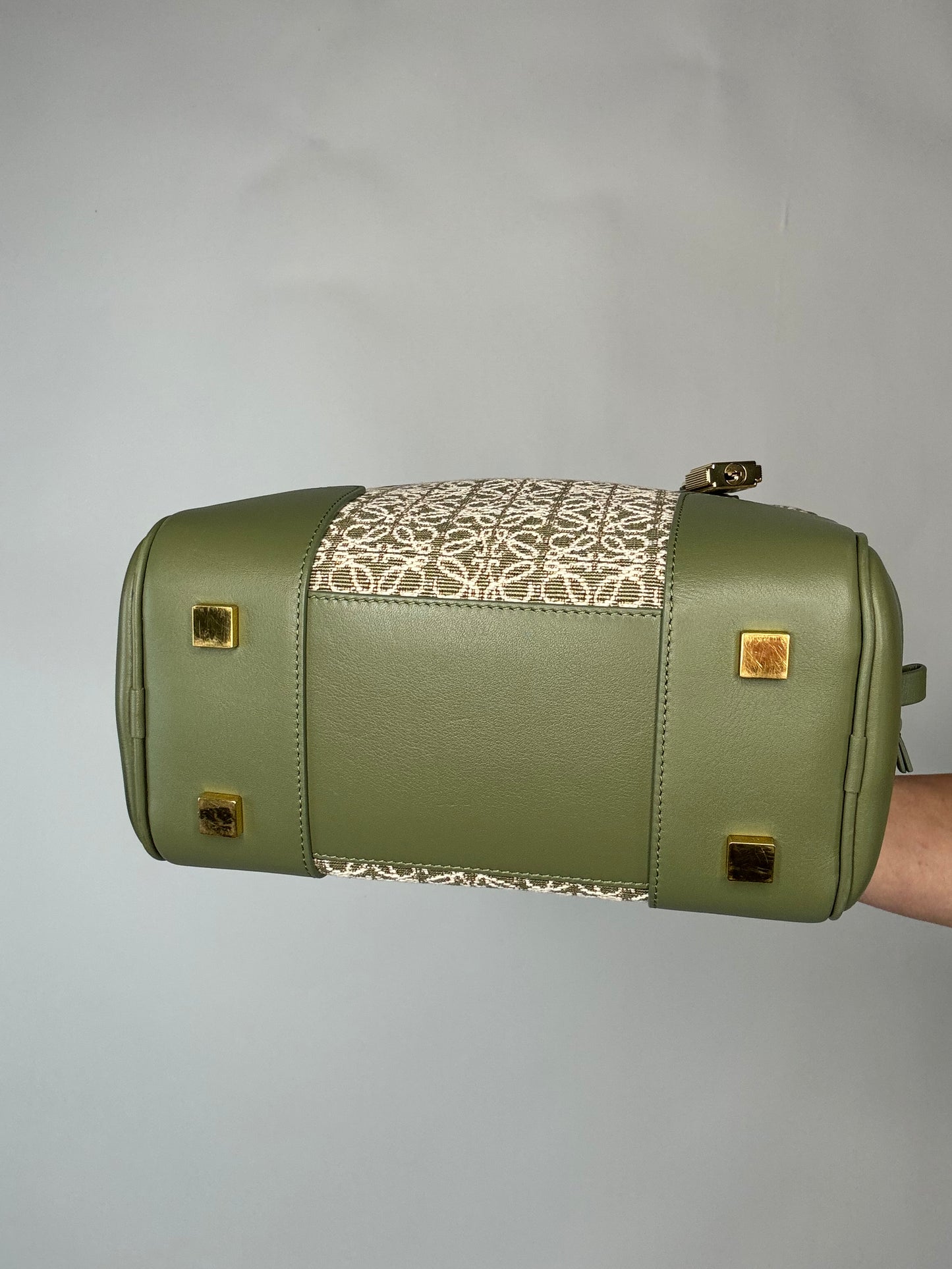 Loewe Amazona 19 Square Anagram Jacquard and Leather Top Handle Bag - Avocado Green