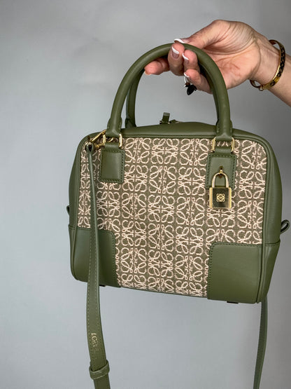 Loewe Amazona 19 Square Anagram Jacquard and Leather Top Handle Bag - Avocado Green