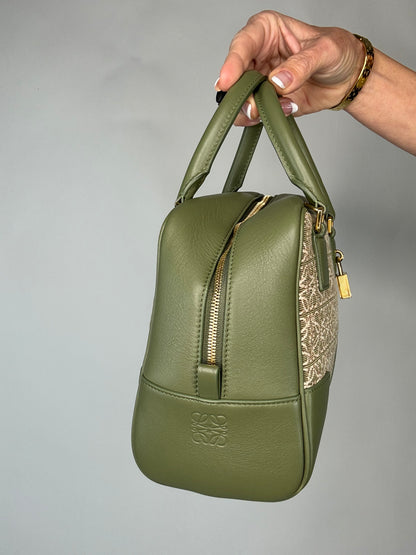 Loewe Amazona 19 Square Anagram Jacquard and Leather Top Handle Bag - Avocado Green