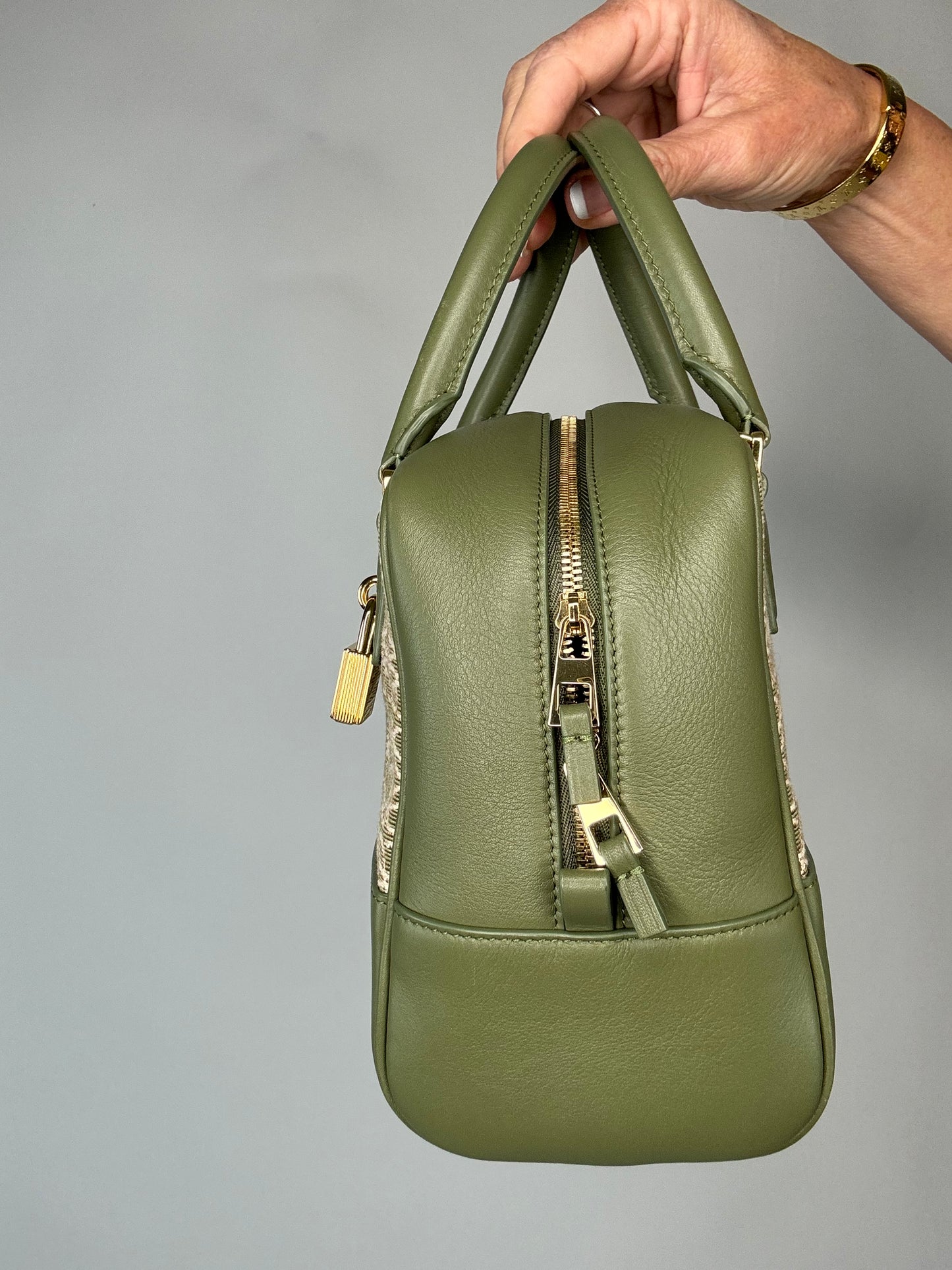 Loewe Amazona 19 Square Anagram Jacquard and Leather Top Handle Bag - Avocado Green