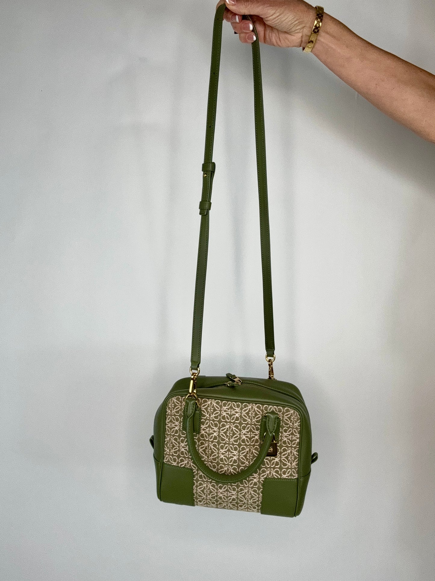 Loewe Amazona 19 Square Anagram Jacquard and Leather Top Handle Bag - Avocado Green