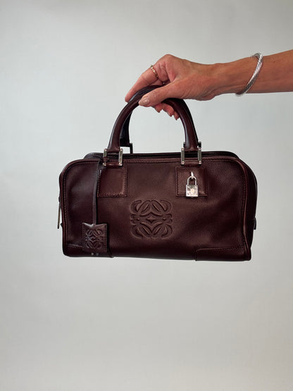 Loewe Amazona 28 Calfskin Leather Satchel  - Burgundy Brown