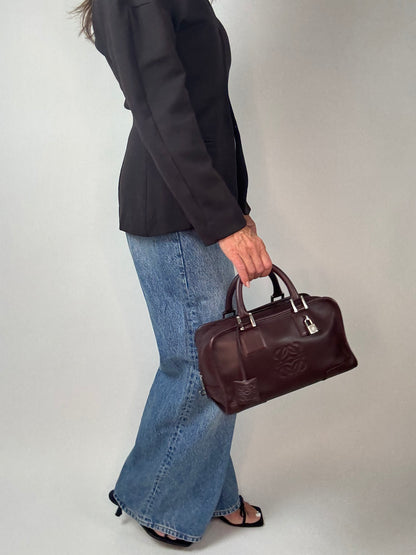 Loewe Amazona 28 Calfskin Leather Satchel  - Burgundy Brown
