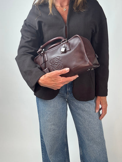 Loewe Amazona 28 Calfskin Leather Satchel  - Burgundy Brown